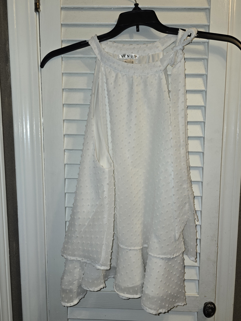 ​Venus White Swiss Dot Tiered Halter Top Blouse Size 10
